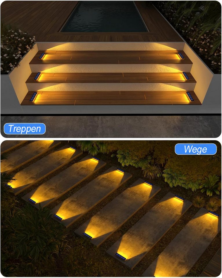 Futicare LED Solarleuchte LED Solarleuchte für Treppen Außen, 4er Set, wasserdicht, warmweiß, Solar Stufenlicht für Treppe, Garten, Weg, Terrasse Bild 4