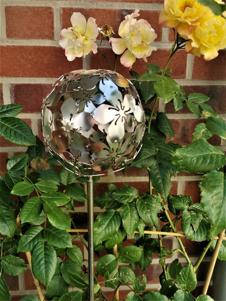 Jürgen Bocker - Gartenambiente Gartenstecker Rosenkugel Flower Edelstahl matt mit Stab 80 cm Bild 4
