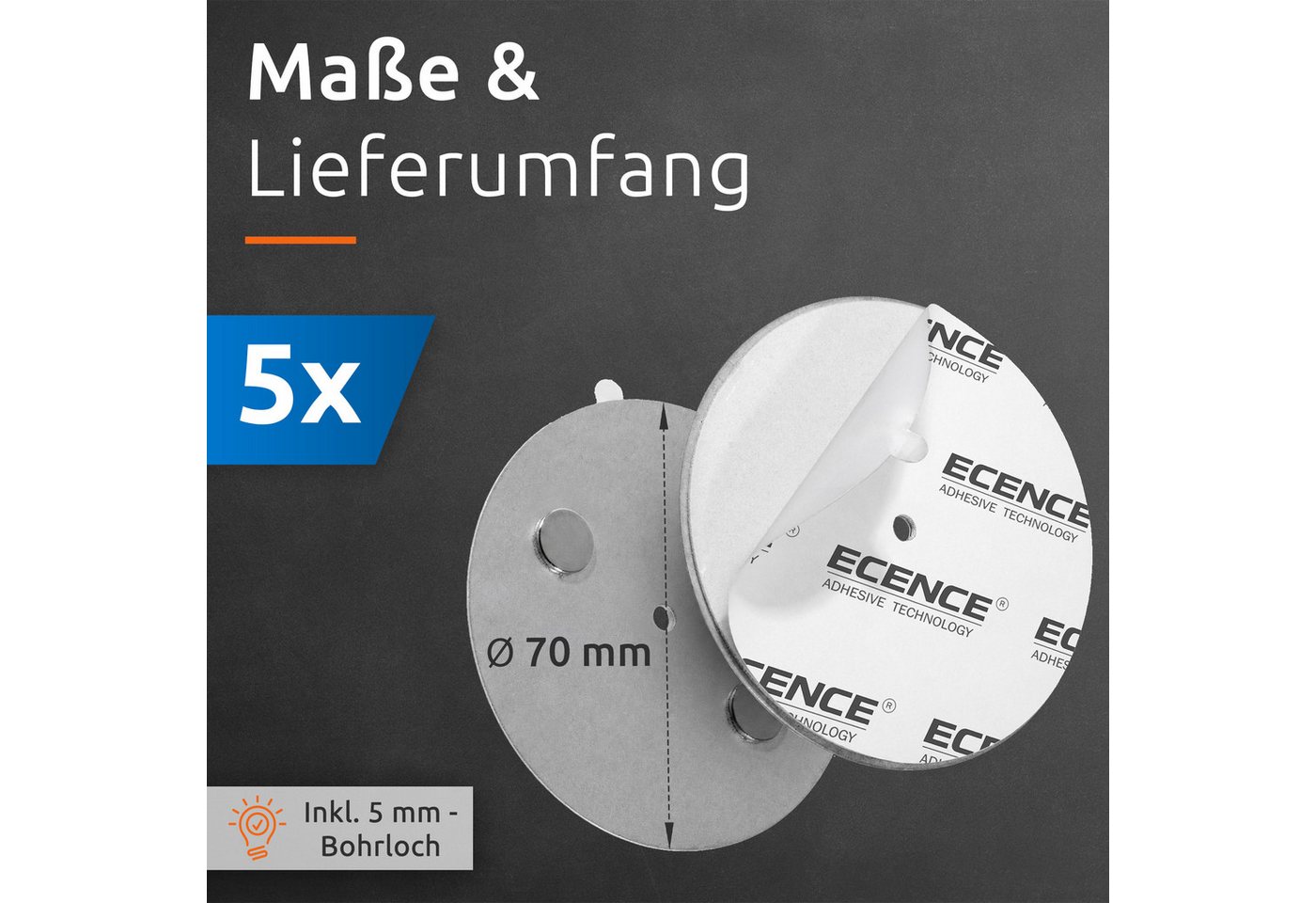 ECENCE Magnethalter 5x Magnethalterung 70mm für Rauchmelder (5-St)