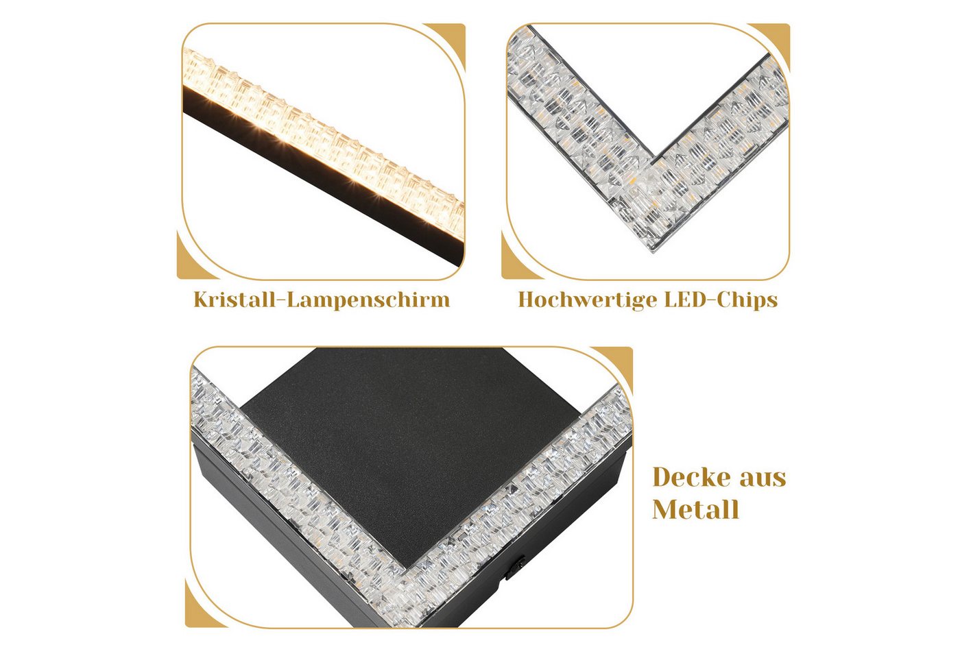 ZMH LED Deckenleuchte Wohnzimmerlampe -12W Warmweiß Kristall Metall Wohnzimmer Flur, Augenschutz, LED fest integriert, 3000k, Kristallschirm Design x Hochwertiges Material Schlafzimmer Flur Küche Bild 5