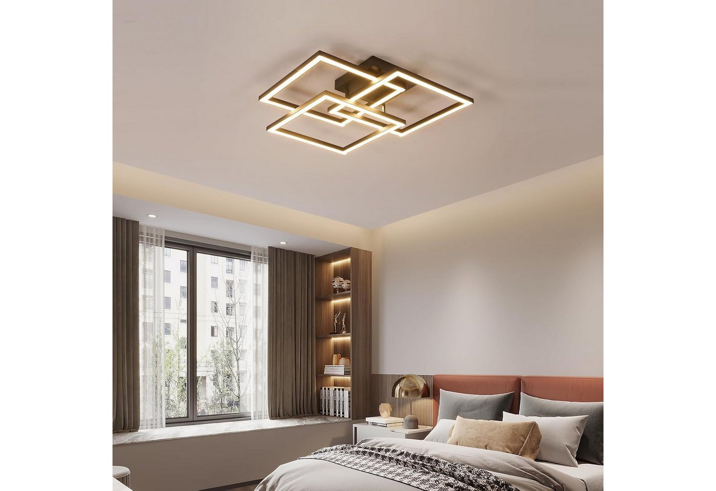 Riserva Deckenleuchten LED Deckenleuchte 48W Schwarz Quadratisch Dimmbar mit Fernbedienung, LED wechselbar
