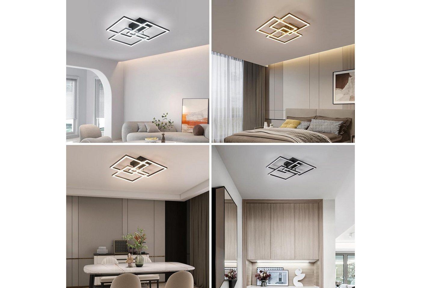 Riserva Deckenleuchten LED Deckenleuchte 48W Schwarz Quadratisch Dimmbar mit Fernbedienung, LED wechselbar Bild 3