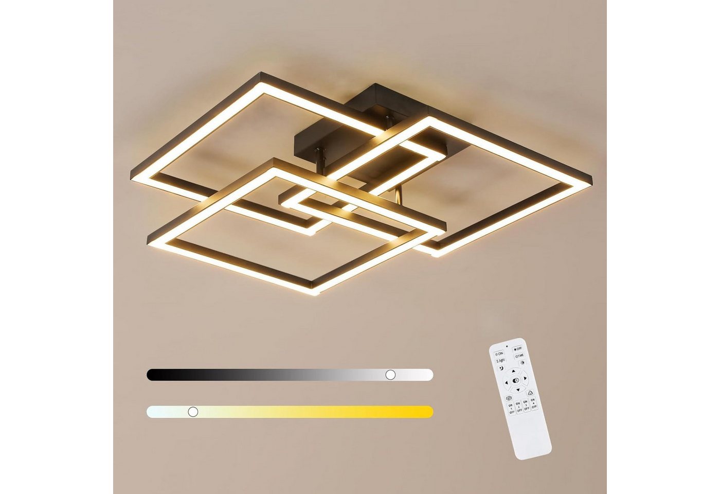 Riserva Deckenleuchten LED Deckenleuchte 48W Schwarz Quadratisch Dimmbar mit Fernbedienung, LED wechselbar Bild 4