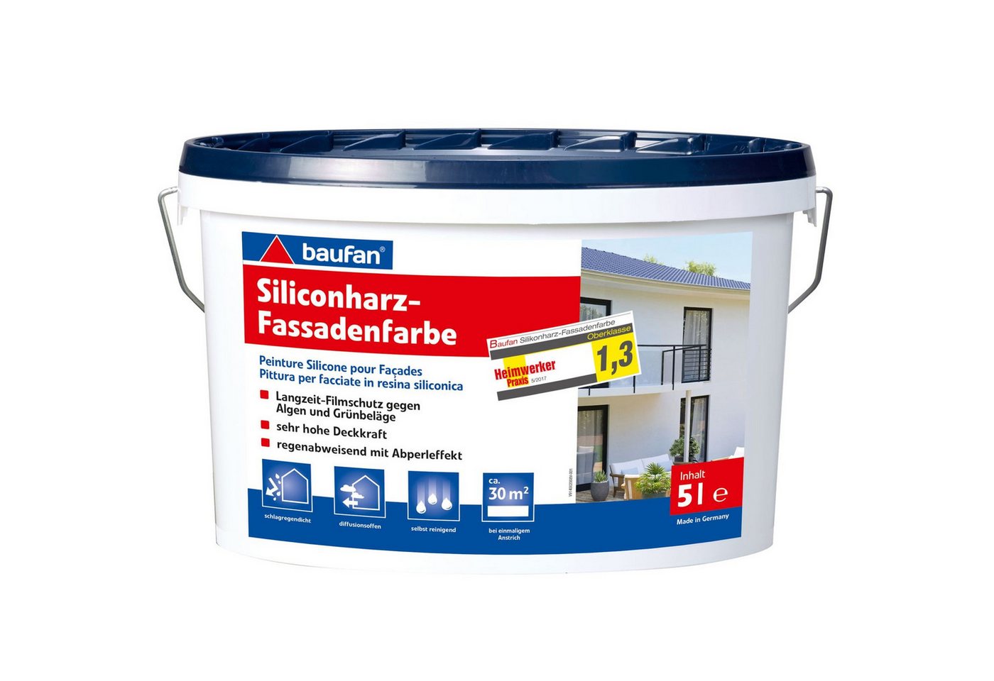 baufan® Fassadenfarbe Baufan Außenfarbe Premium 5L weiß Siliconharz Schutz Abperleffekt