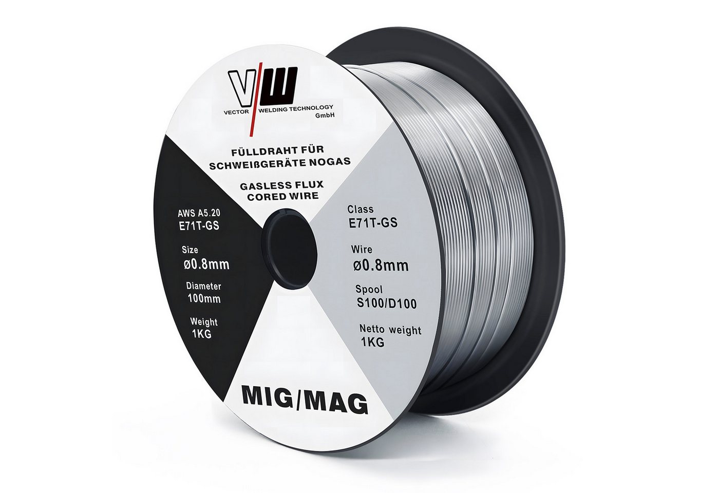 VECTOR WELDING Schweißdraht MIG MAG Schweißdraht Fülldraht E71T-GS, 0,8 / 1 kg / 2 X D100 Rolle Bild 3