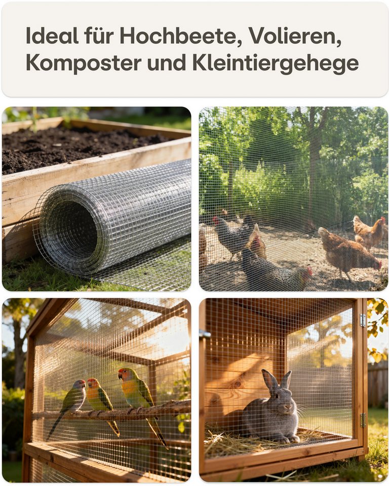 Prowiste Volierendraht Drahtgitter Feinmaschig – Rostfreies Maschendraht & Wühlmausgitter, (Einzelartikel, 1-St., 1x Drahtgitter-Rolle 0.4m x 5m verzinkt, 1 Paar Schutzhandschuhe), Langlebiges Mäusegitter, Volierendraht & Hasendraht – Kaninchendraht