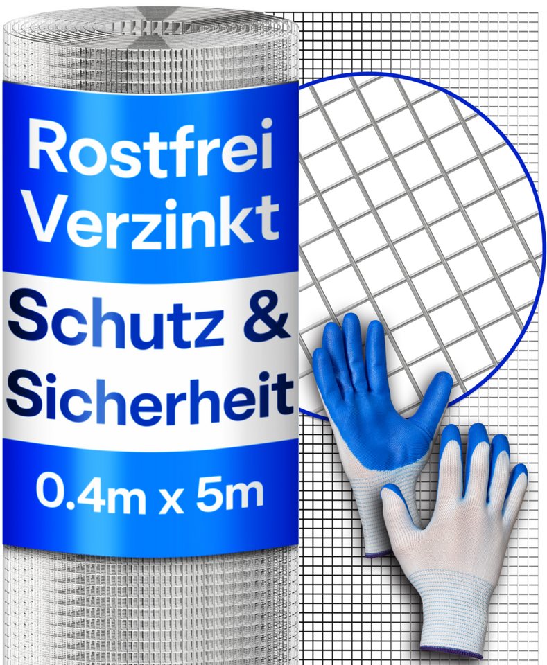 Prowiste Volierendraht Drahtgitter Feinmaschig – Rostfreies Maschendraht & Wühlmausgitter, (Einzelartikel, 1-St., 1x Drahtgitter-Rolle 0.4m x 5m verzinkt, 1 Paar Schutzhandschuhe), Langlebiges Mäusegitter, Volierendraht & Hasendraht – Kaninchendraht Bild 4
