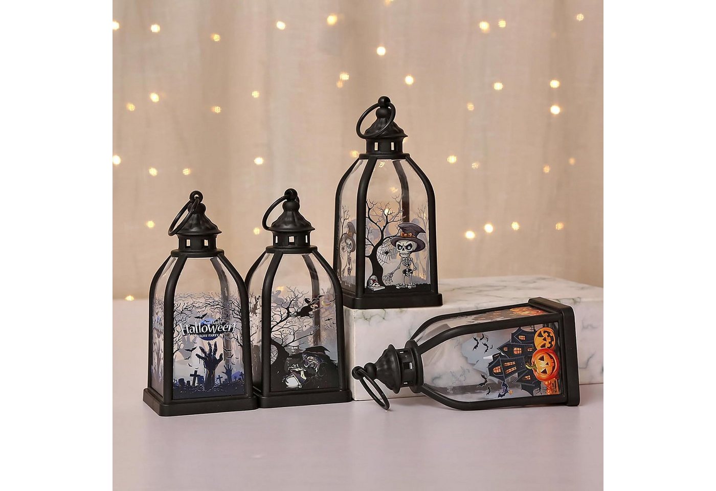 FELIXLEO LED Laterne 4 Stück Halloween Laternen, 15 cm LED-Kerzenlaternenmit Hexe und Geist Bild 3
