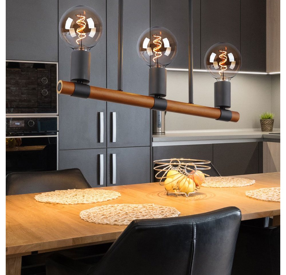 GLOBO LIGHTING Hängeleuchte, Leuchtmittel nicht inklusive, Deckenlampe Retro Holzlampe Wohnzimmerleuchte 3 flammig Bild 4