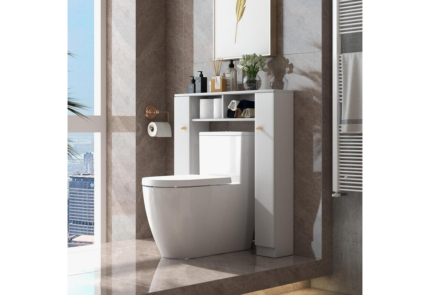 KOMFOTTEU Badregal Toiletteschrank, freistehender Toilettenregal, 87,5 x 18 x 98 cm