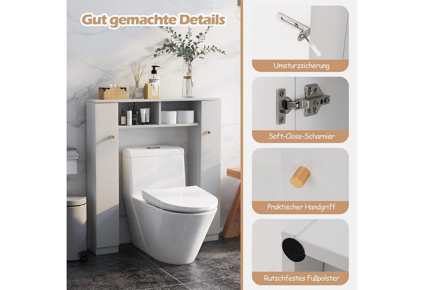 KOMFOTTEU Badregal Toiletteschrank, freistehender Toilettenregal, 87,5 x 18 x 98 cm Bild 2
