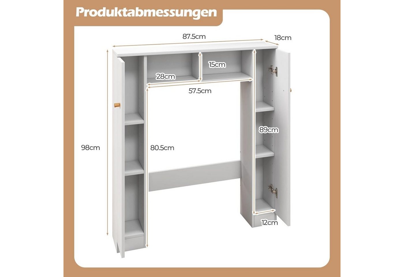 KOMFOTTEU Badregal Toiletteschrank, freistehender Toilettenregal, 87,5 x 18 x 98 cm Bild 4
