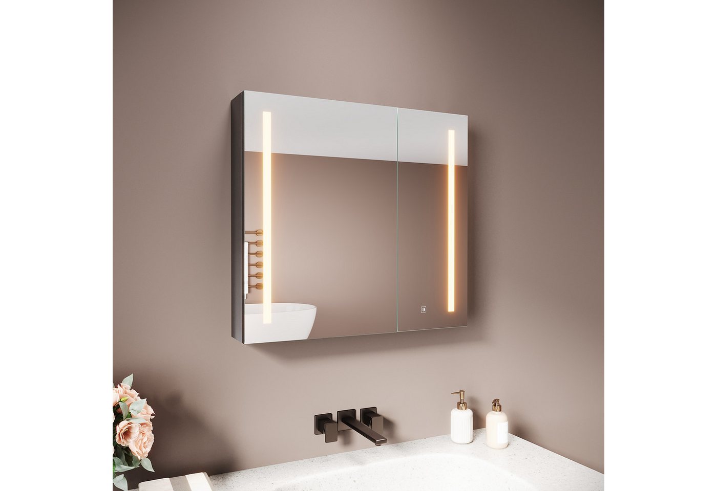 SONNI Spiegelschrank Spiegelschrank Badezimmerschrank 70×65cm Bestseller mit 3-farbiger dimmbarer Beleuchtung Bild 4