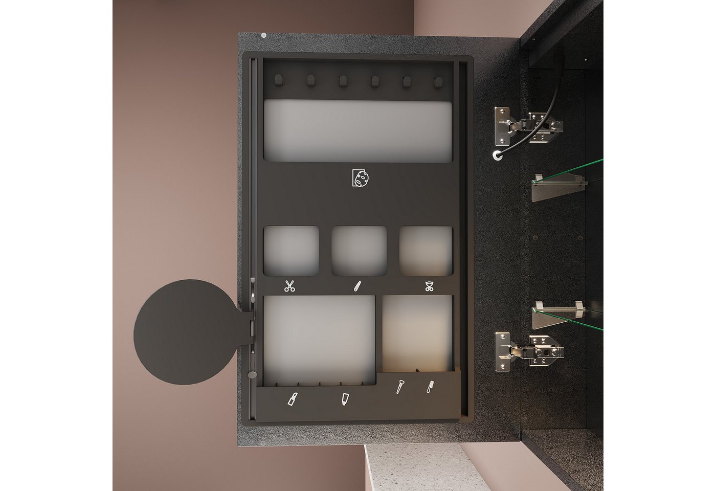 SONNI Spiegelschrank Spiegelschrank Badezimmerschrank 70×65cm Bestseller mit 3-farbiger dimmbarer Beleuchtung Bild 5