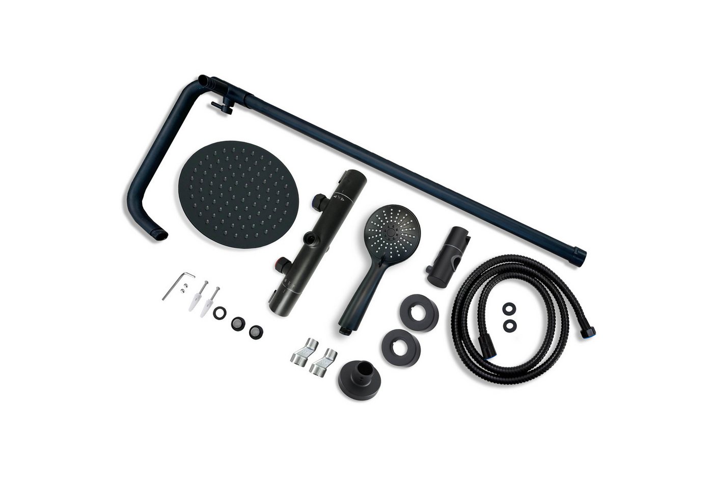 duschspa Duschsystem mit Thermostat (38°C), runder 20 cm Regendusche, 2 Strahlart(en), höhenverstellbarer Edelstahlstange, Chrom/Schwarz Bild 3