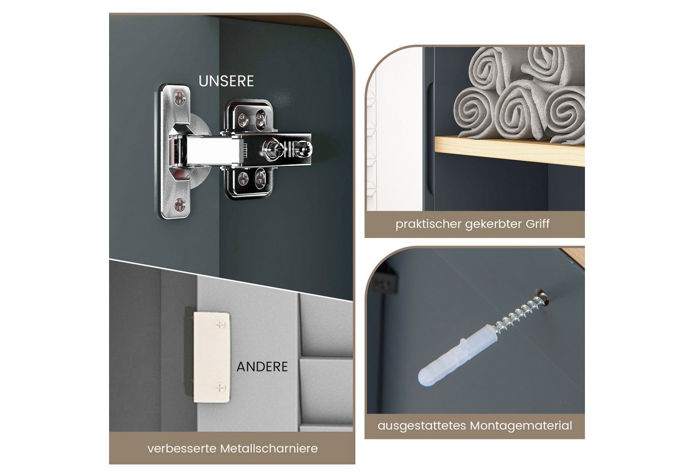 KOMFOTTEU Spiegelschrank Badschrank mit 3 verstellbaren Einlegeböden & 2 offenen Fächern Bild 4