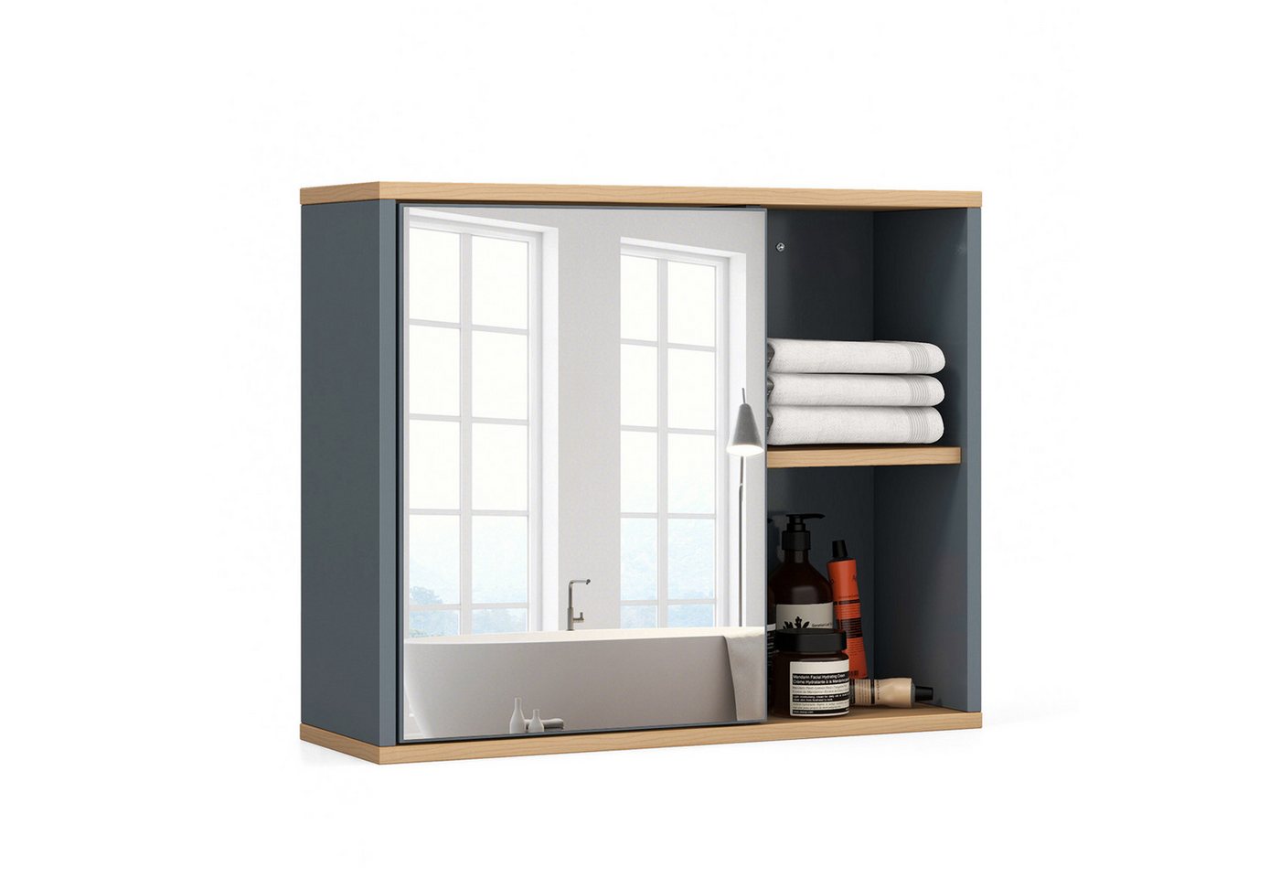 KOMFOTTEU Spiegelschrank Badschrank mit 3 verstellbaren Einlegeböden & 2 offenen Fächern Bild 5