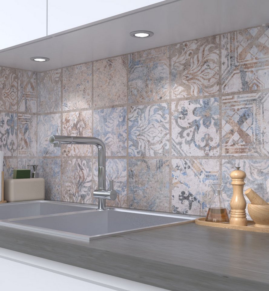 MyMaxxi Küchenrückwand Küchenrückwand selbstklebend Verwaschenes Retro Mosaik Spritzschutz, (Klebefolie passend geschnitten und gerollt B 340 cm x H 60 cm), Kupfer Mosaik B 340 cm x H 60 cm