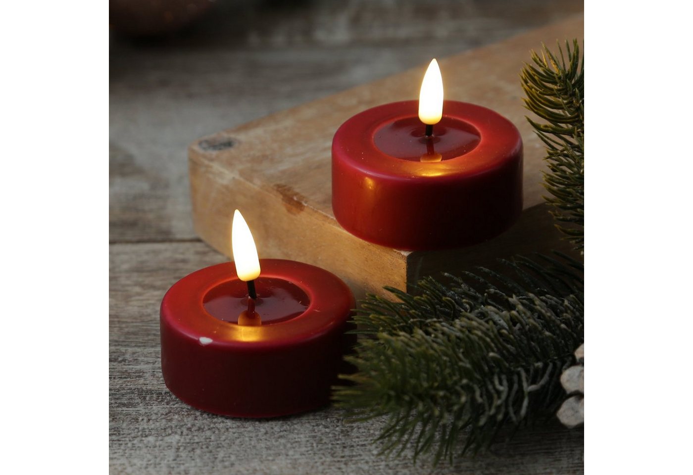 Deluxe Homeart LED-Teelicht LED Teelichter Mia Deluxe flackernd D: 6,1cm bordeauxrot 2 Stück, LED Classic, warmweiß (2100K bis 3000K) Bild 2