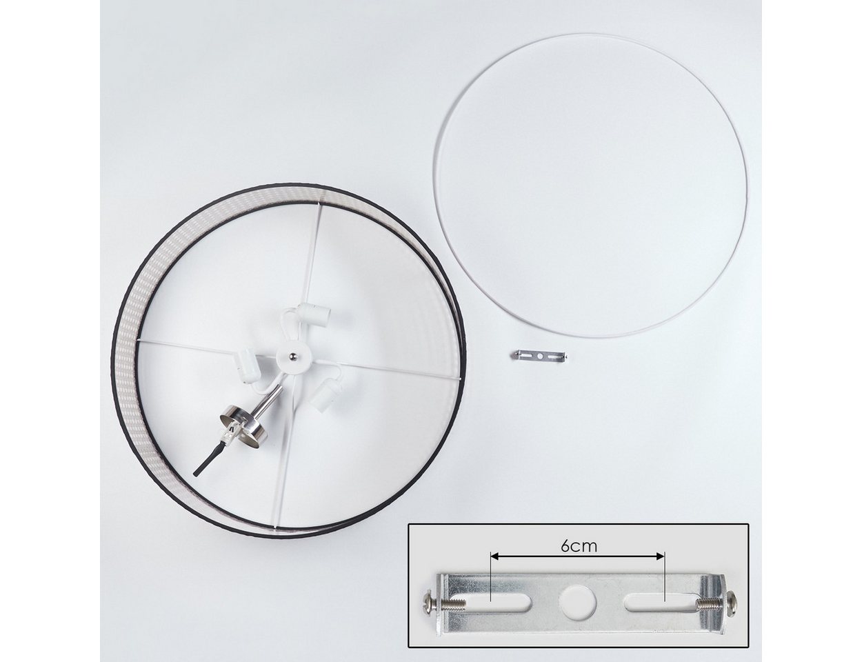 hofstein Deckenleuchte Deckenlampe aus Metall/Rattan/Kunststoff in Nickel-matt/Natur/Weiß, ohne Leuchtmittel, runde Leuchte im Boho-Design (60 cm), E27, Esszimmer, Wohnzimmer Bild 2