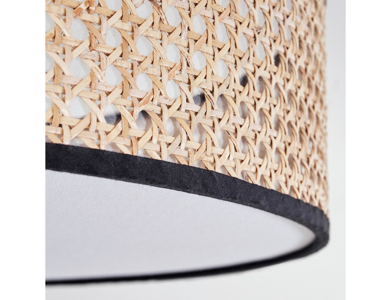 hofstein Deckenleuchte Deckenlampe aus Metall/Rattan/Kunststoff in Nickel-matt/Natur/Weiß, ohne Leuchtmittel, runde Leuchte im Boho-Design (60 cm), E27, Esszimmer, Wohnzimmer Bild 5