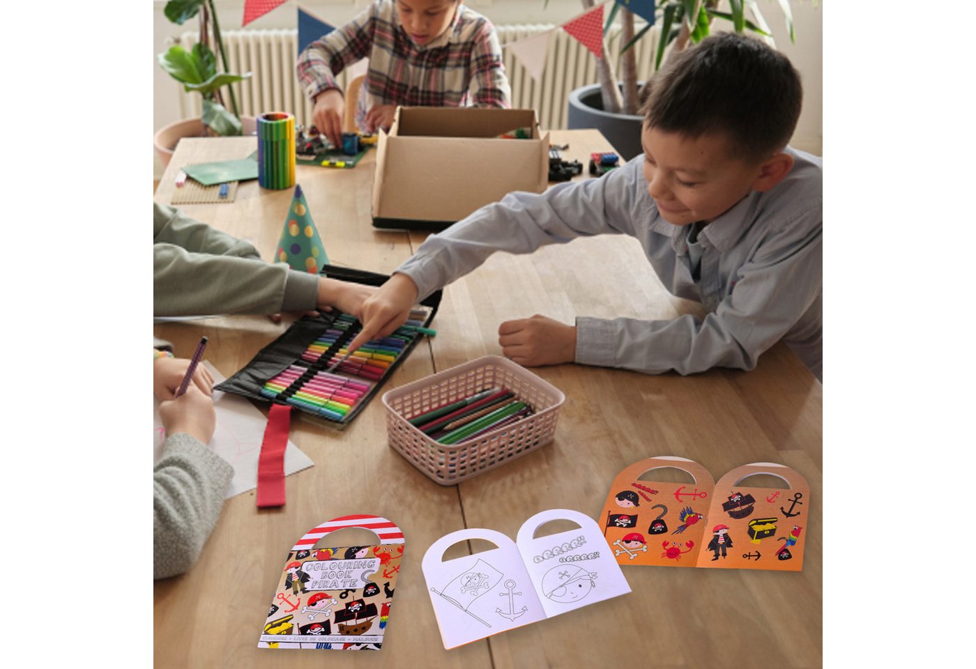 TE-Trend Stickerbuch 12 Stück Praten Motiv Malheft Ausmalheft Set im Kleinformat, mit je 15 Piratensticker