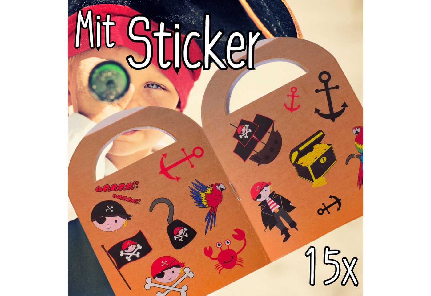 TE-Trend Stickerbuch 12 Stück Praten Motiv Malheft Ausmalheft Set im Kleinformat, mit je 15 Piratensticker Bild 5