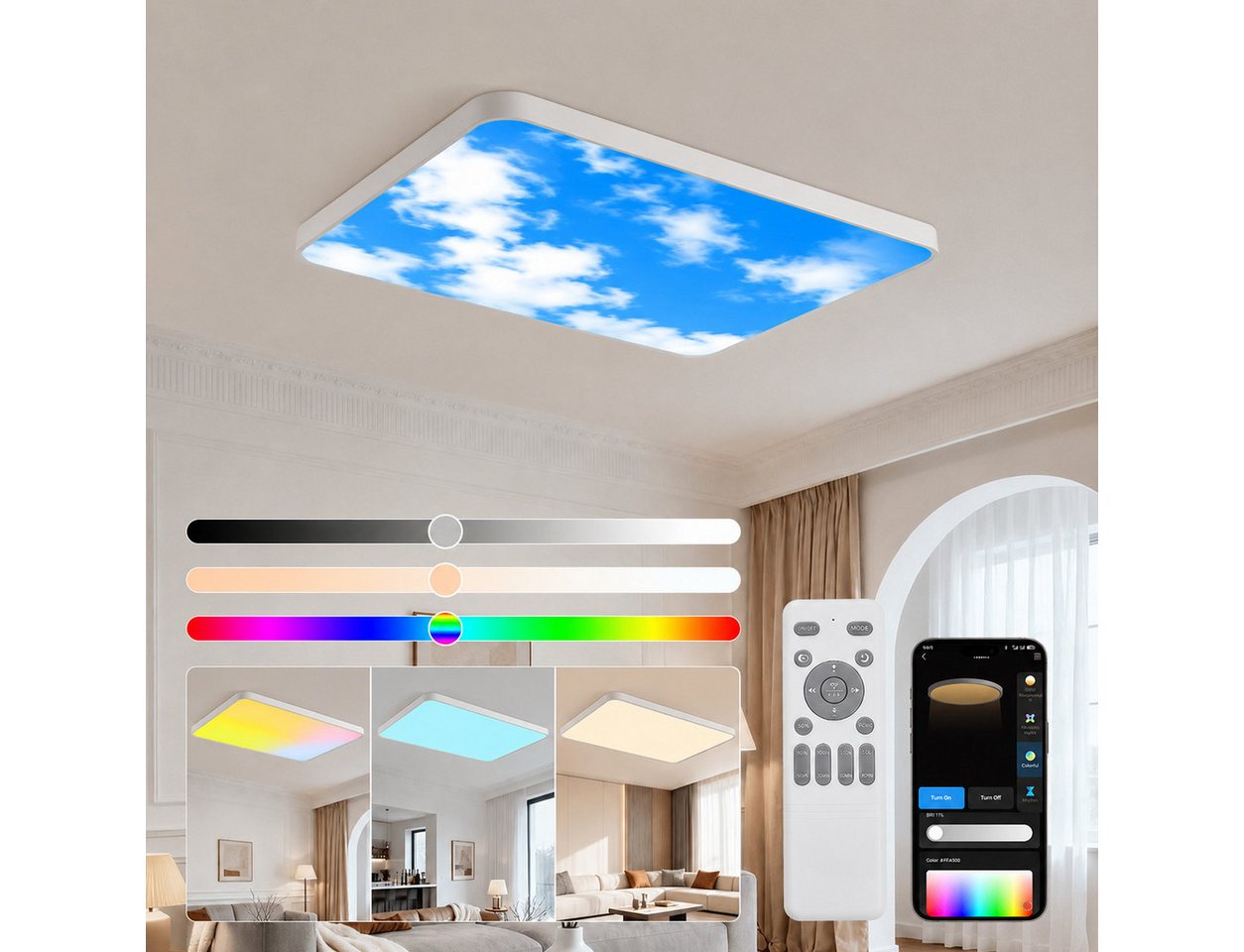 Eurohandisplay LED Deckenleuchte LED Deckenleuchte 698 RGBIC dynamische Himmel- & Naturlichteffekte, LED fest integriert, RGBIC, Neutralweiß, Kaltweiß, Warmweiß, RGBIC Farben Bild 4
