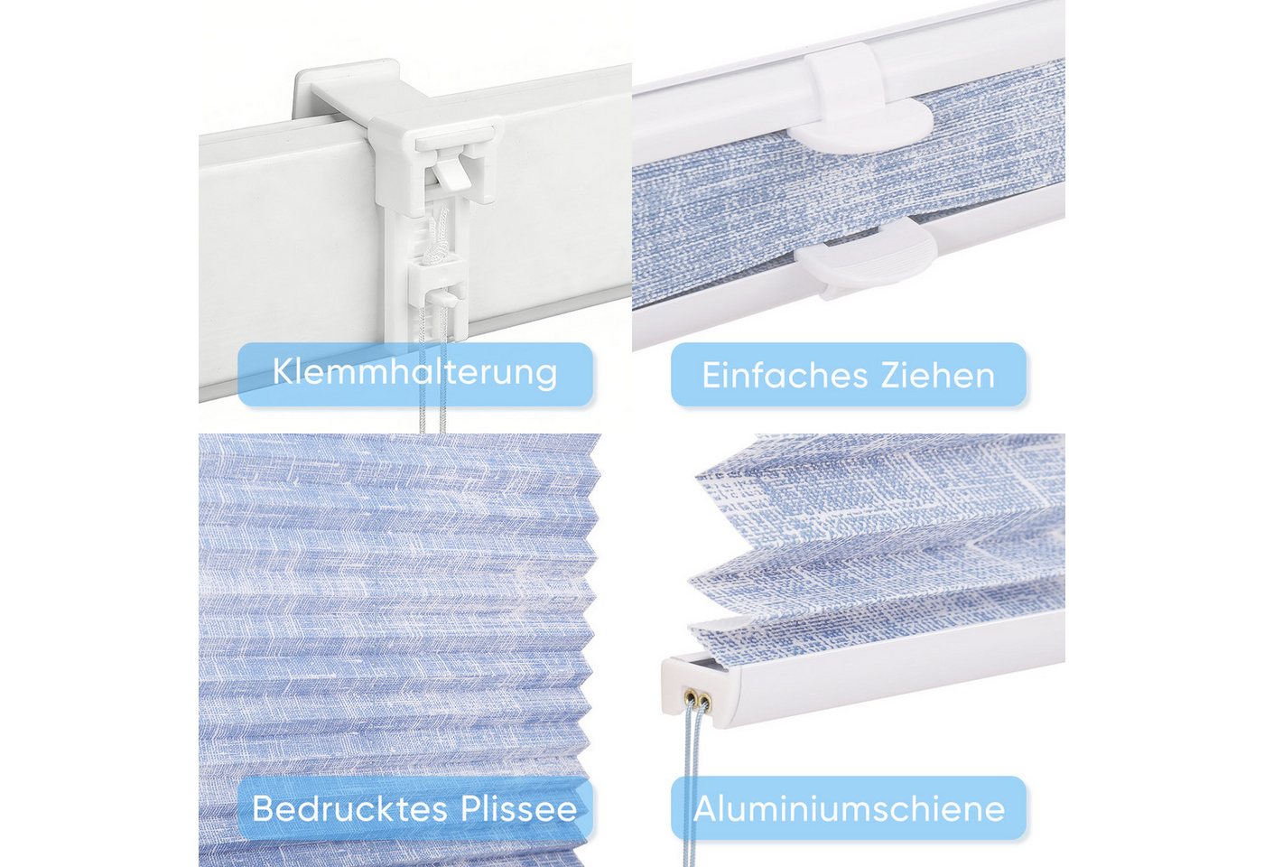 Sekey Plissee Plissee ohne Bohren Lichtschutz Rollo Klemmfix für Fenster & Tür, blickdicht, verspannt, Klemmfix, Faltrollo, Easyfix, Sonnenschutzrollo, Jalousie