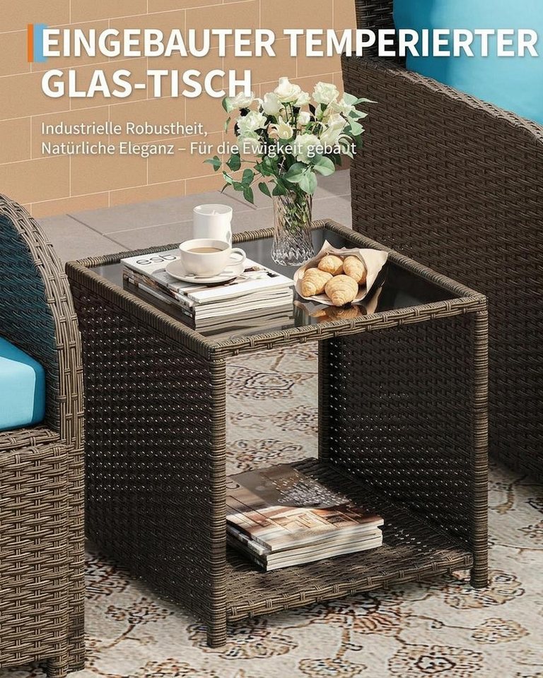 GarveeMore Gartenlounge-Set Terrassenmöbel mit Tisch,5 teilig Rattan Balkonmöbel Kleiner Balkon, (Set, 2 Sessel, 2 Hocker, 1 Couchtisch, Kissen, Glasplatte), Gartenmöbel Set Balkonset 2 Rattansessel mit Hocker,Outdoor Sitzgruppe Bild 3