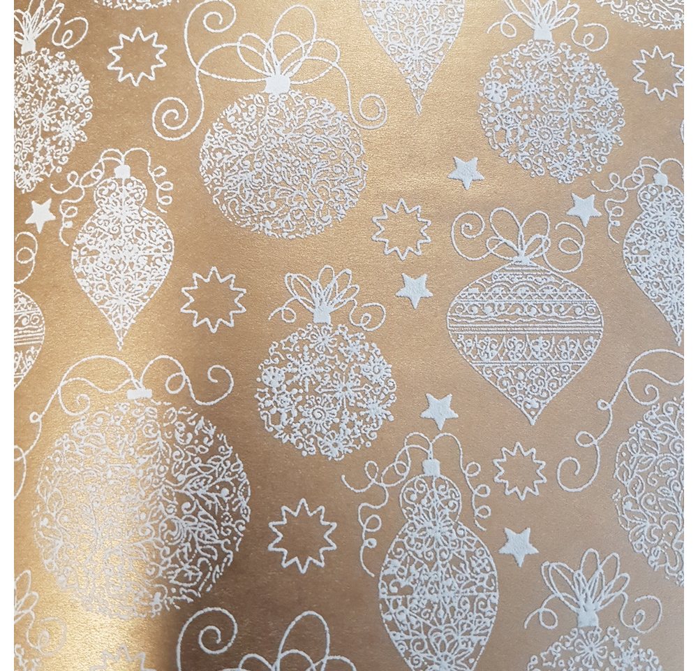 Star Geschenkpapier, Geschenkpapier Weihnachtskugeln 3D Motiv 70cm x 2m Rolle gold / weiß