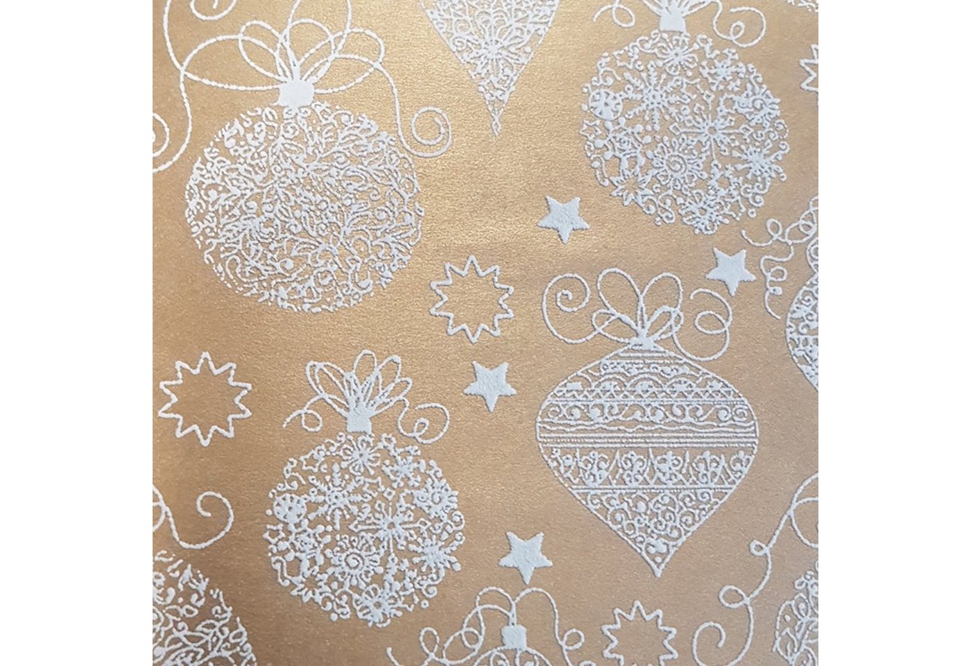 Star Geschenkpapier, Geschenkpapier Weihnachtskugeln 3D Motiv 70cm x 2m Rolle gold / weiß Bild 2