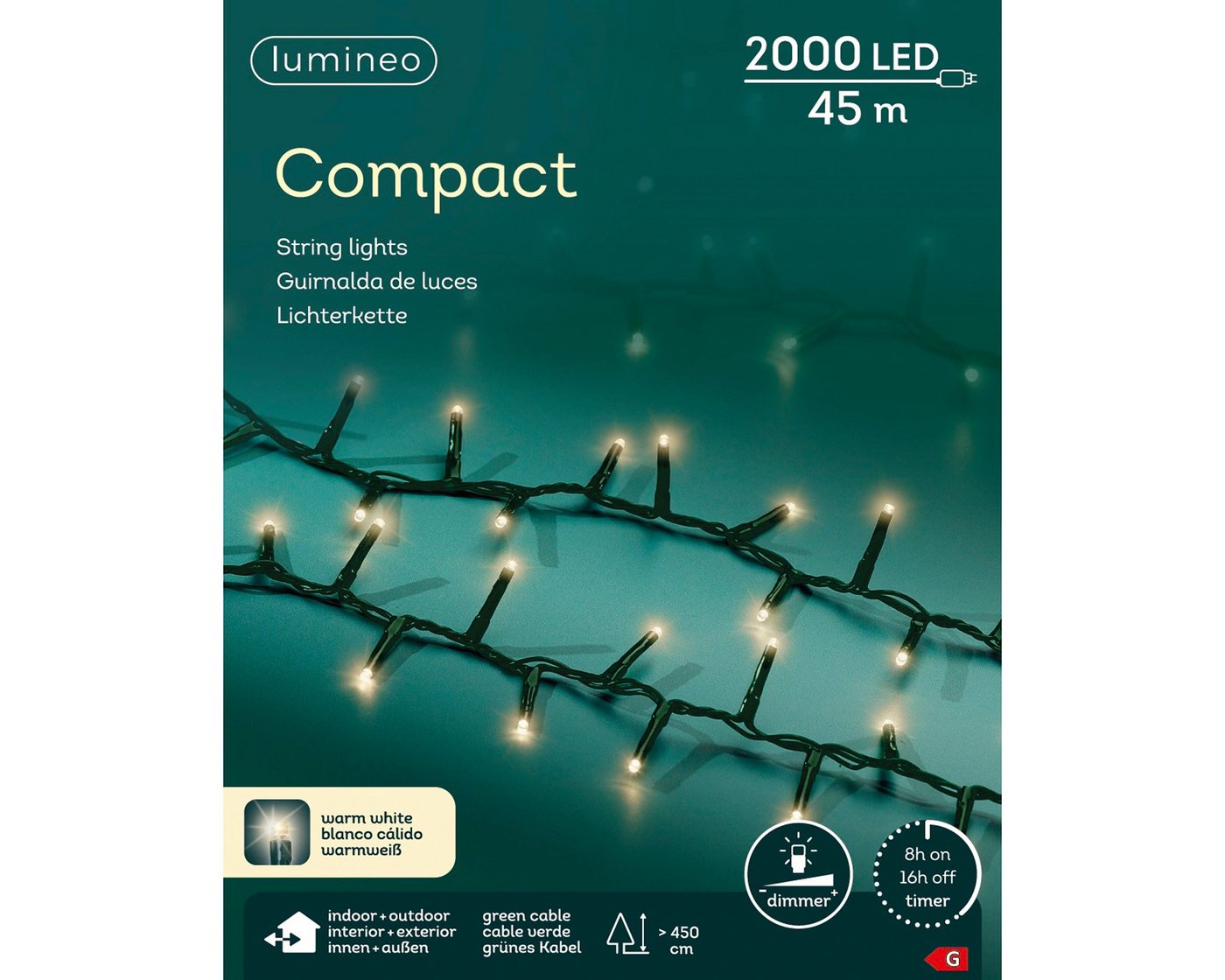 Lumineo LED-Lichterkette Lumineo Lichterkette COMPACT 2000 LED 45 m warm weiß, grünes Kabel, Indoor/Outdoor, dimmbar, 8h-Timer, 5 m Zuleitung Bild 3