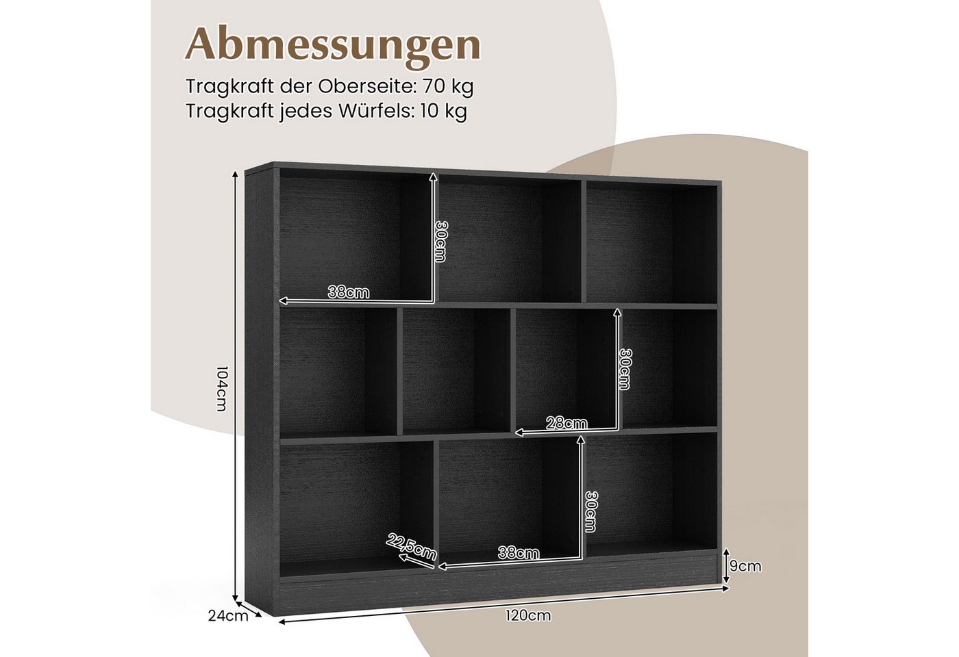 KOMFOTTEU Bücherregal, mit 10 Fächern, 3 Ebenen Würfelregal freistehend Bild 3