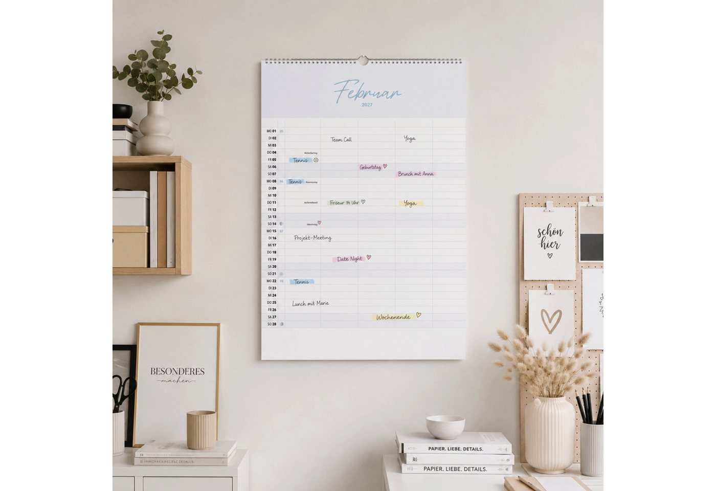 heaven+paper Familienkalender A3 Familienplaner Cozy 5 Spalten 2027 minimalistisch, hochwertig, Hergestellt in Deutschland