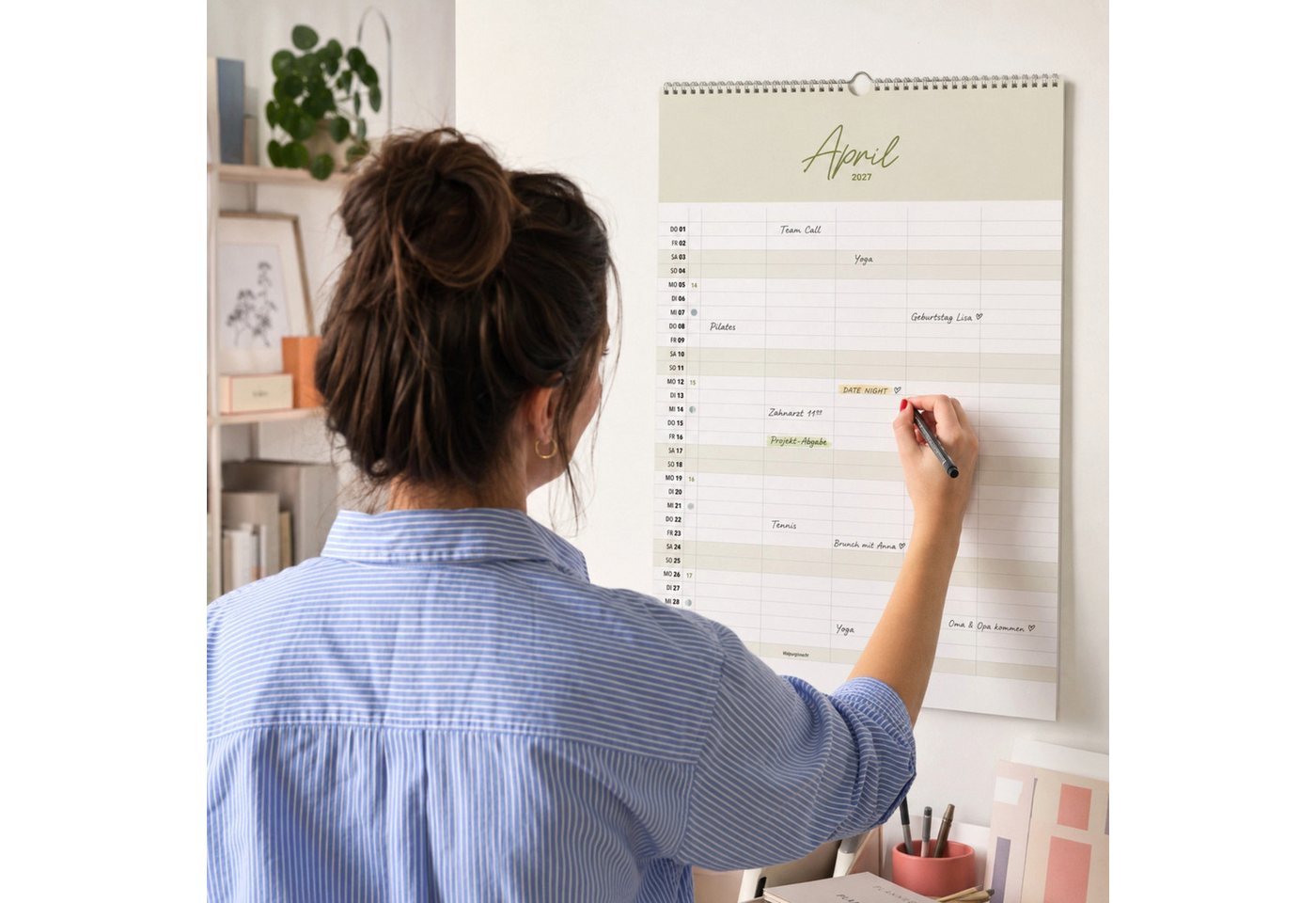 heaven+paper Familienkalender A3 Familienplaner Cozy 5 Spalten 2027 minimalistisch, hochwertig, Hergestellt in Deutschland Bild 3
