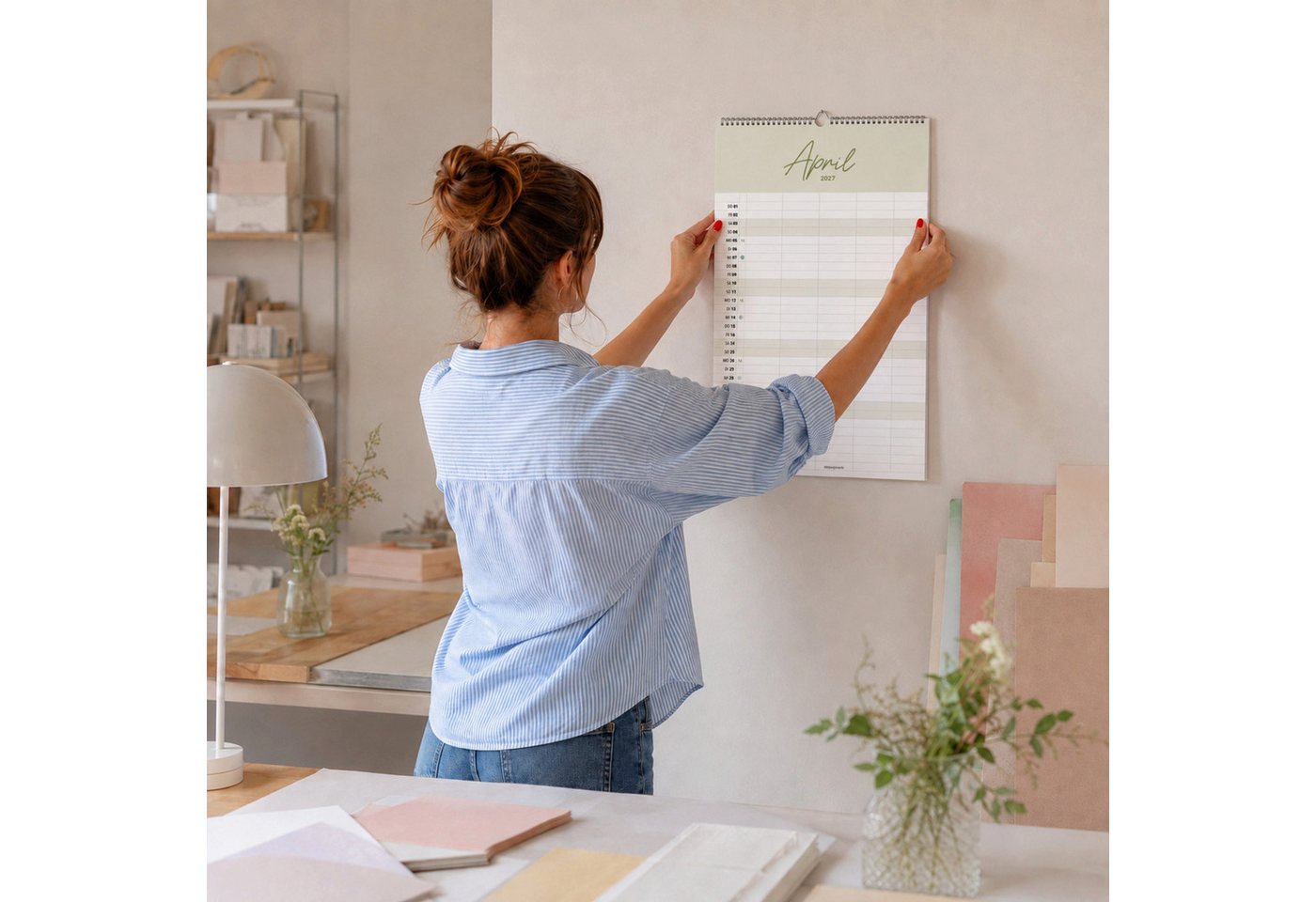 heaven+paper Familienkalender A3 Familienplaner Cozy 5 Spalten 2027 minimalistisch, hochwertig, Hergestellt in Deutschland Bild 4
