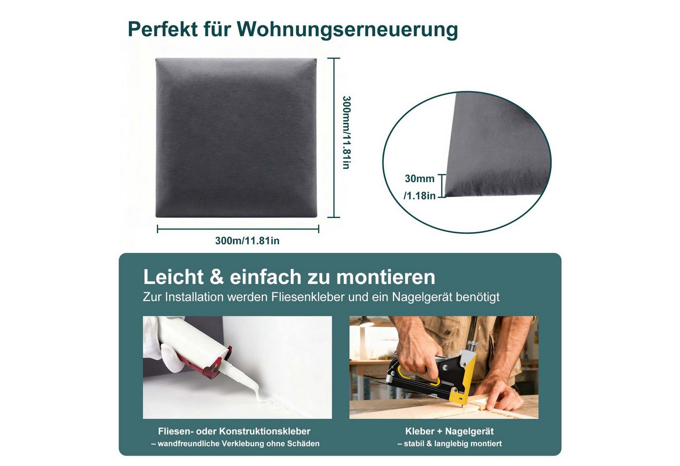 Mejale Wandpolster Wandkissen Wandmontiertes 3D gepolsterte für Schlafzimmer 30x30cm, (8 St) Bild 5