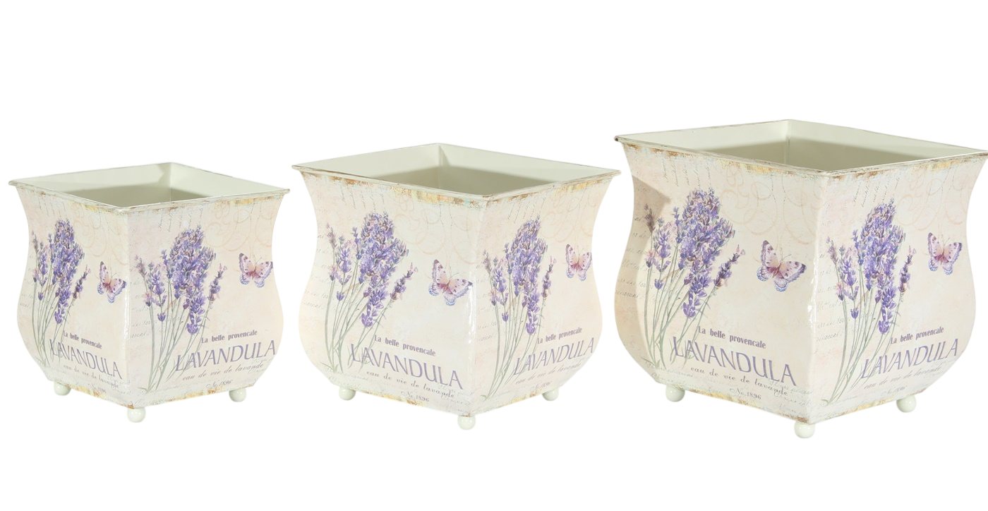 JS GartenDeko Übertopf Übertöpfe 3er-Set Lavandula Lavendel Provence Landhaus H 13–18 cm Bild 2