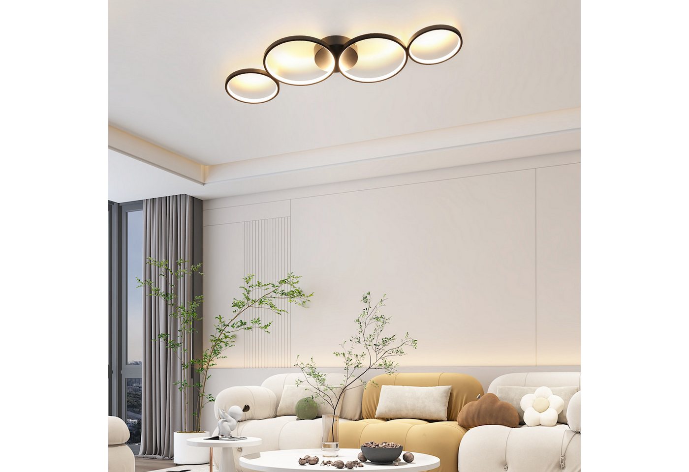 ZMH LED Deckenleuchte 4-Ring-Design, dimmbare Wohnzimmerlampe mit Fernbedienung, 3000–6500 K, Memory-Funktion, LED fest integriert, Warmweiß, Neutralweiß und Kaltweiß, 56W,moderne Deckenlampe für Wohnzimmer Schlafzimmer Büro