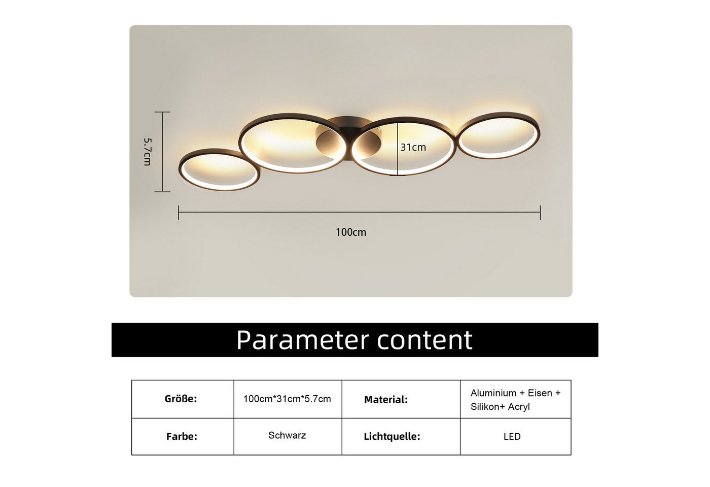 ZMH LED Deckenleuchte 4-Ring-Design, dimmbare Wohnzimmerlampe mit Fernbedienung, 3000–6500 K, Memory-Funktion, LED fest integriert, Warmweiß, Neutralweiß und Kaltweiß, 56W,moderne Deckenlampe für Wohnzimmer Schlafzimmer Büro Bild 3