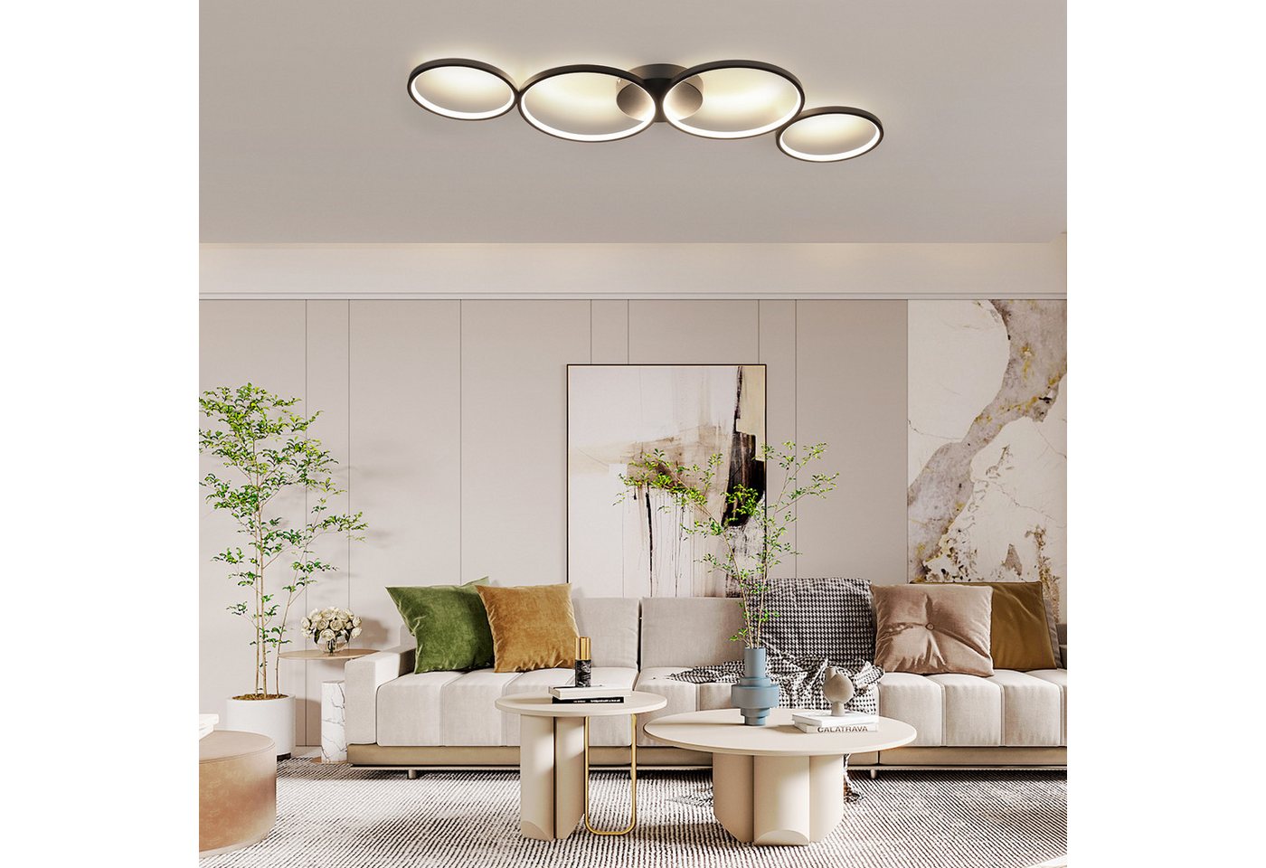 ZMH LED Deckenleuchte 4-Ring-Design, dimmbare Wohnzimmerlampe mit Fernbedienung, 3000–6500 K, Memory-Funktion, LED fest integriert, Warmweiß, Neutralweiß und Kaltweiß, 56W,moderne Deckenlampe für Wohnzimmer Schlafzimmer Büro Bild 5