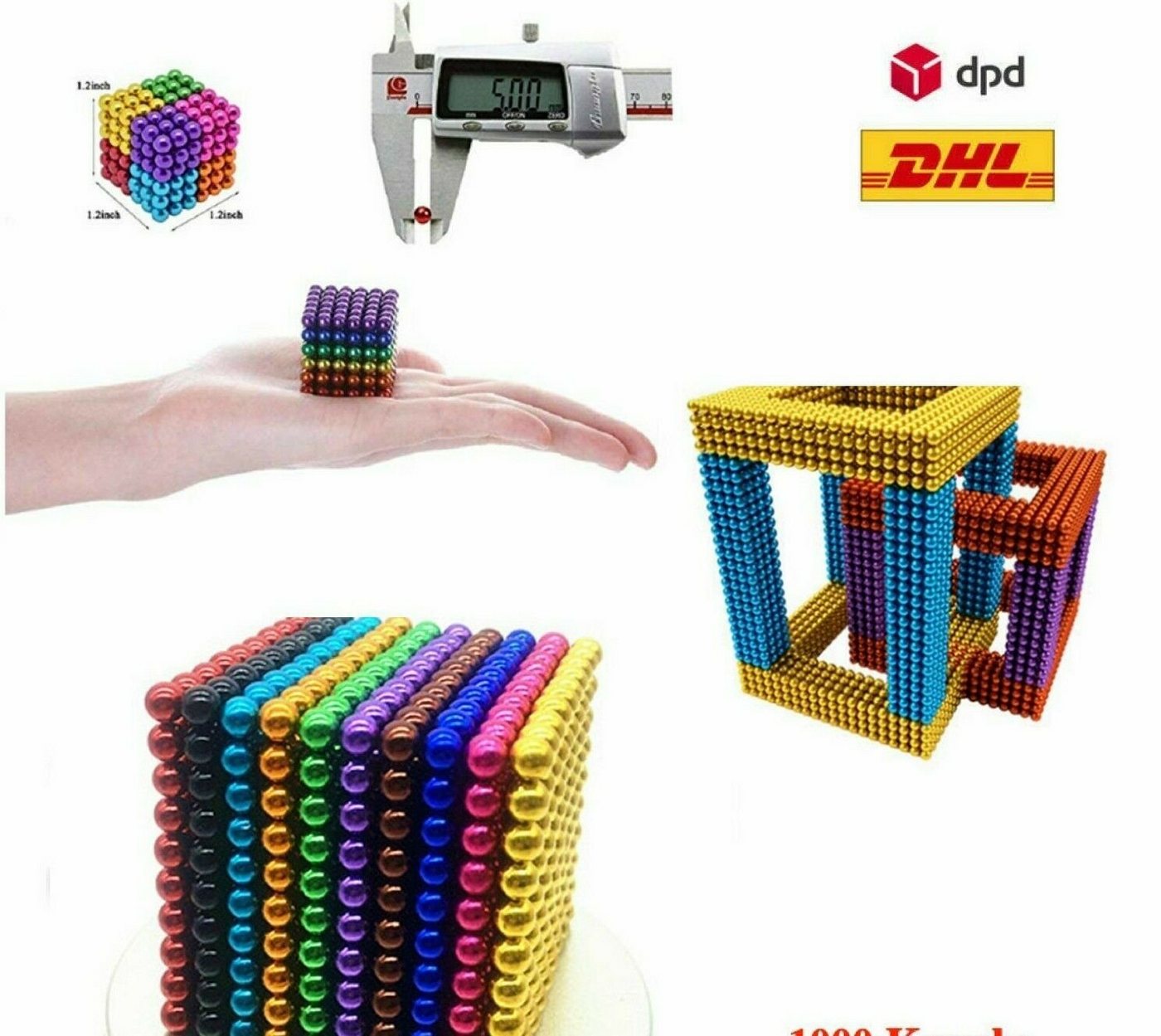 powertechnik-Germany Dekomagnet Magnetkugeln, Kugeln Anti Stress Magnete Bunt 5mm + Metal Box, (2000-St), 5mm Magnetkugeln Bild 2