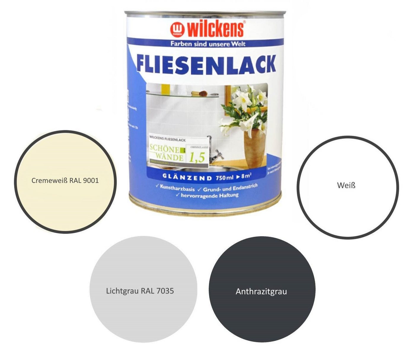 Wilckens Farben Lack Wilckens 750 ml Fliesenlack Anthrazitgrau Glänzend, Lack Wandfliesen