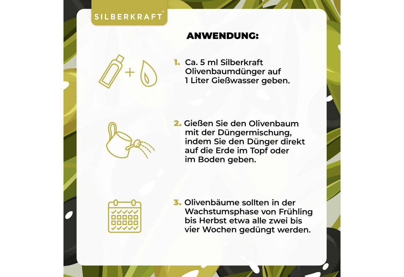 Silberkraft Pflanzenstärkungsmittel Olivenbaumdünger - Mineralischer NPK Flüssigdünger mit Stickstoff, 1 L, Mit Stickstoff, Phosphor & Kalium, Spezialdünger für Oliven & Mediterranes – Für starkes Wachstum Bild 3