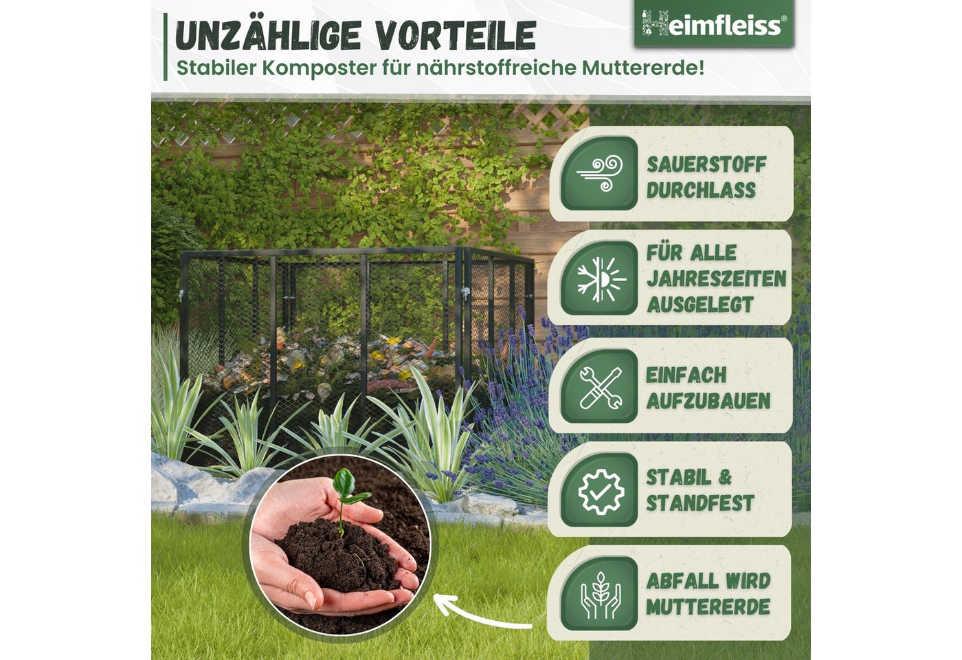 Heimfleiss® Komposter Metall verzinkt Garten Stecksystem, BxTxH: 100x100x75 cm, 750 l, 750 L 100x100x75 cm Bild 3