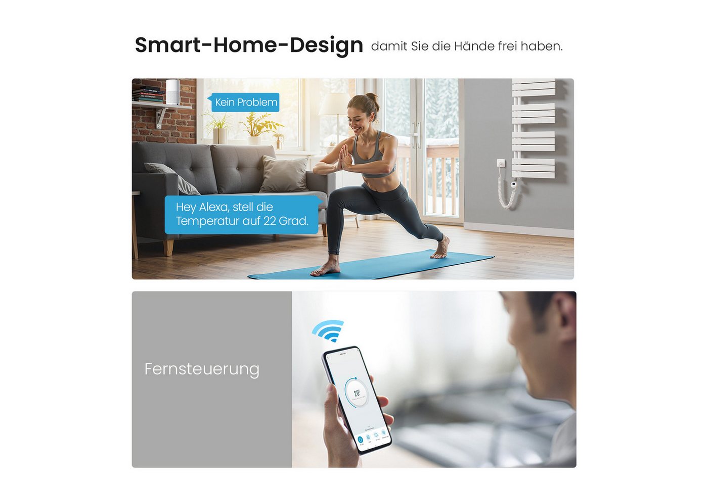 MEYKOERS Heizstab mit Thermostat WLAN App-Steuerung 600 W für Badheizkörper, Weiß, G1/2-Heizpatrone mit App-Steuerung und Wochenprogramm Bild 2