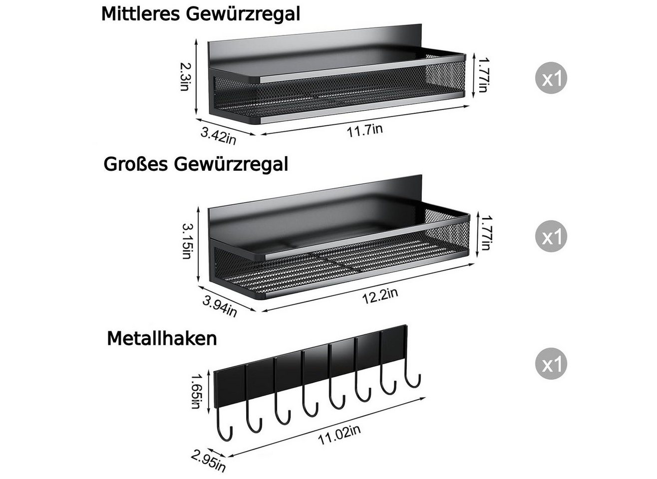 Toomoke Gewürzregal Magnetisches Kühlschrankregal mit 2 Ablagen und 8 Haken, Kühlschrank-Organizer, Gewürzhalter, 3-teilig, ohne Bohren, 2 Magnetablagen plus separate Hakenleiste mit 8 Haken Bild 3