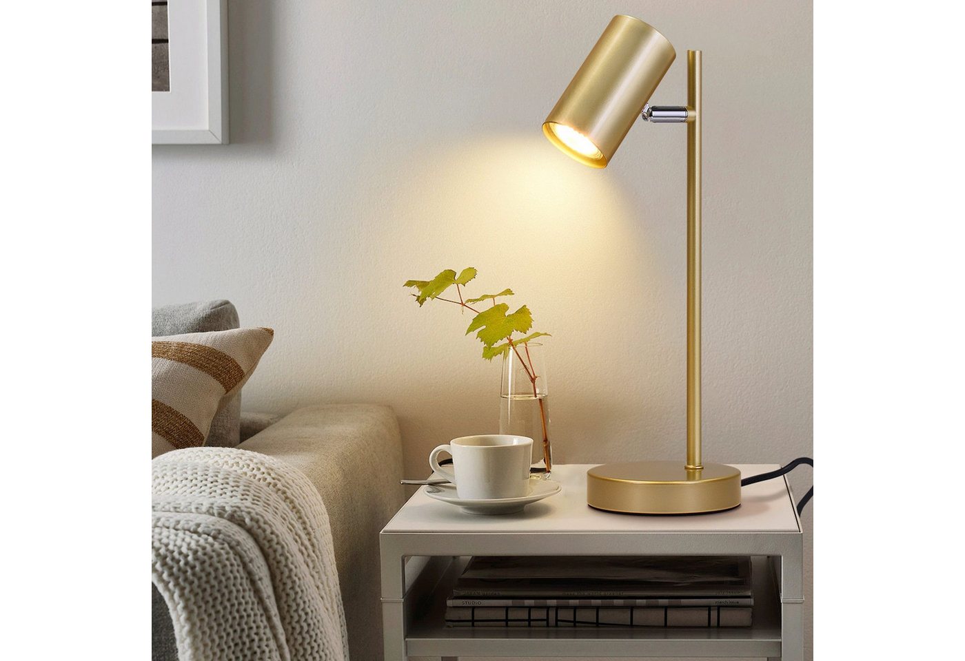 Nettlife Tischleuchte Nachttischlampe Schwarz/Weiß/Gold GU10 Fassung Kabel und Schalter, ohne Leuchtmittel, Metall Schreibtischlampe Leselampe für Schlafzimmer Wohnzimmer Büro Bild 2