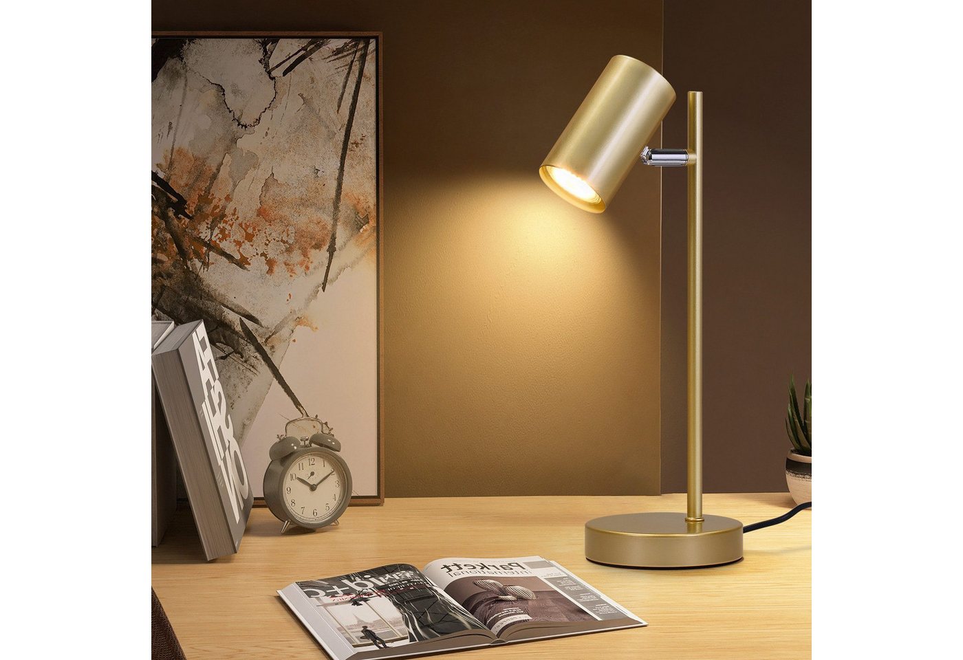 Nettlife Tischleuchte Nachttischlampe Schwarz/Weiß/Gold GU10 Fassung Kabel und Schalter, ohne Leuchtmittel, Metall Schreibtischlampe Leselampe für Schlafzimmer Wohnzimmer Büro Bild 3
